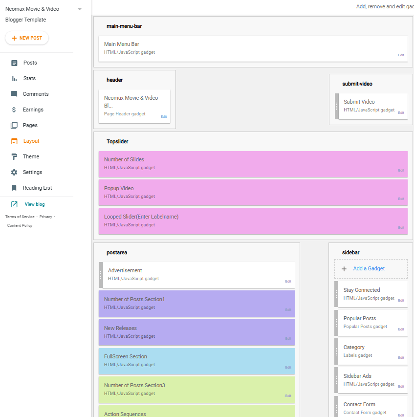 layout section of blogger template